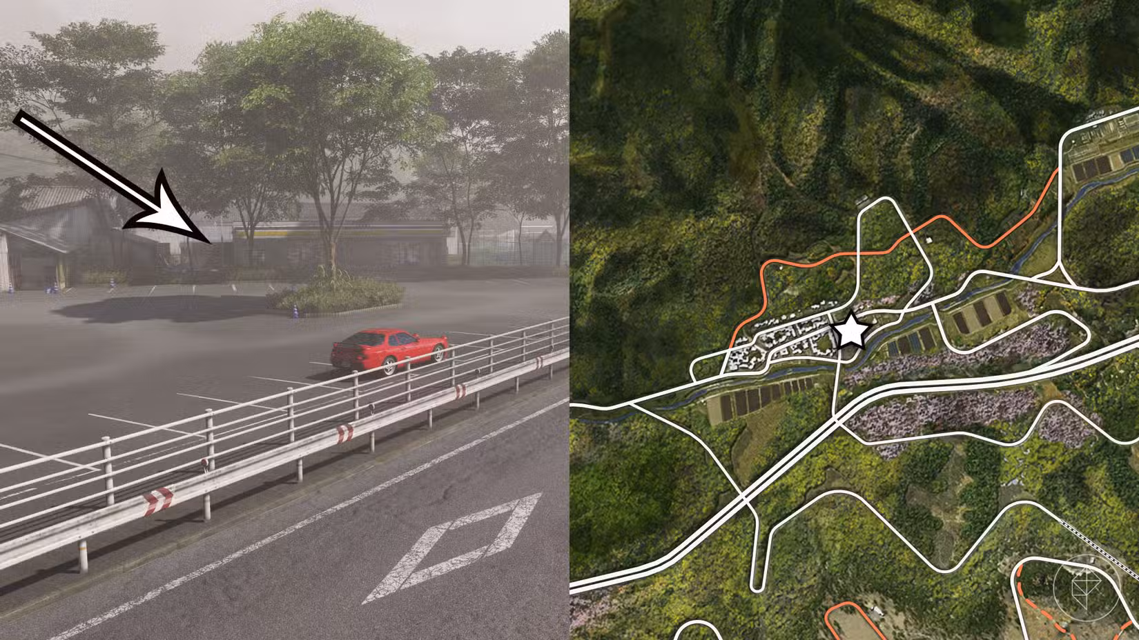 A localização do carro-tesouro Porsche 959 marcado no mapa do Forza Horizon 6 com uma estrela.