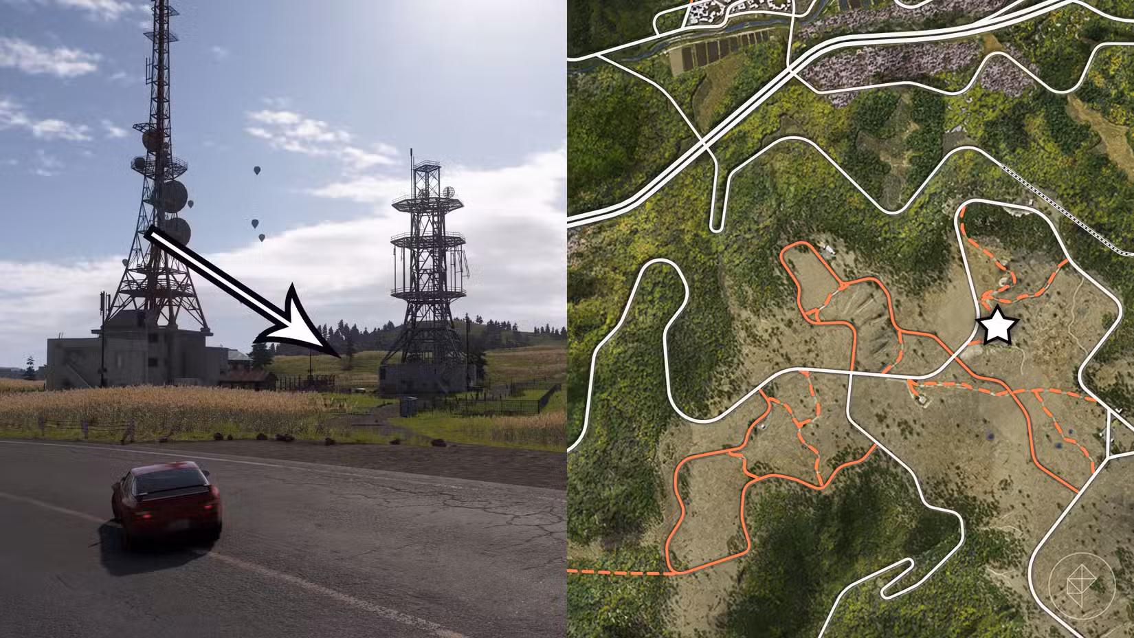 A localização do carro-tesouro Mazda RX-7 marcado no mapa do Forza Horizon 6 com uma estrela.