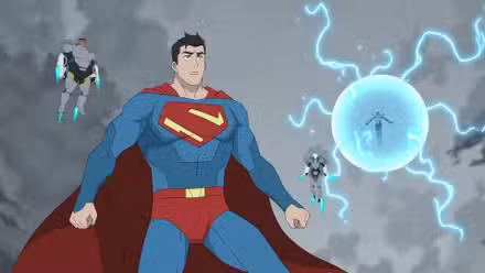Superman enfrenta um esquadrão de bandidos em trajes voadores em My Adventures With Superman.