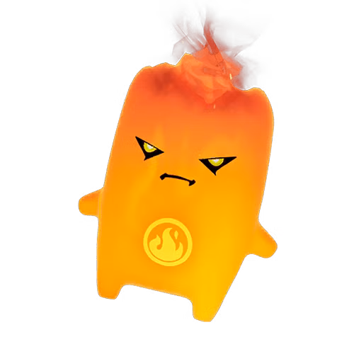 Um Fire Sprite, uma criatura laranja com cabelo de fogo, de Fortnite.