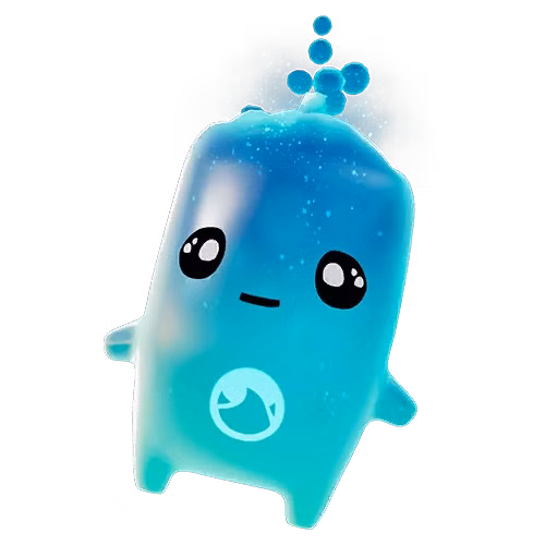 Um Water Sprite, uma criatura azul cheia de líquido, de Fortnite.