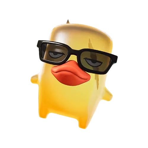 Um Duck Sprite, uma criatura retangular com cara de pato e óculos escuros, de Fortnite.