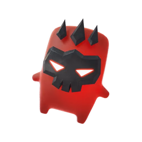 Um Boss Sprite, uma criatura vermelha com uma máscara de caveira preta e três chifres, de Fortnite.