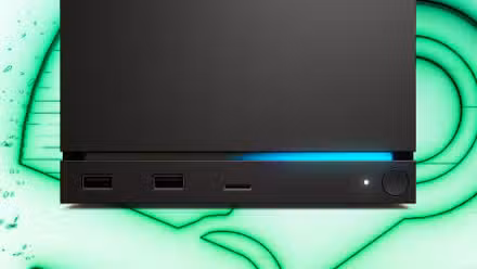 Um close da Steam Machine mostra sua luz LED.