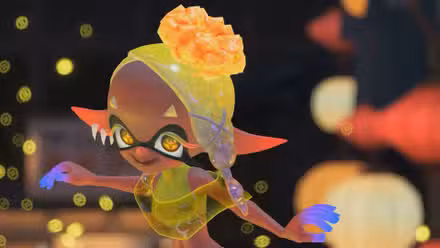Frye, o personagem enguia de Deep Cut dançando para um Splatfest em Splatoon 3
