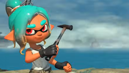 Um Splatoon Raider segura um martelo na arte principal de Splatoon Raiders