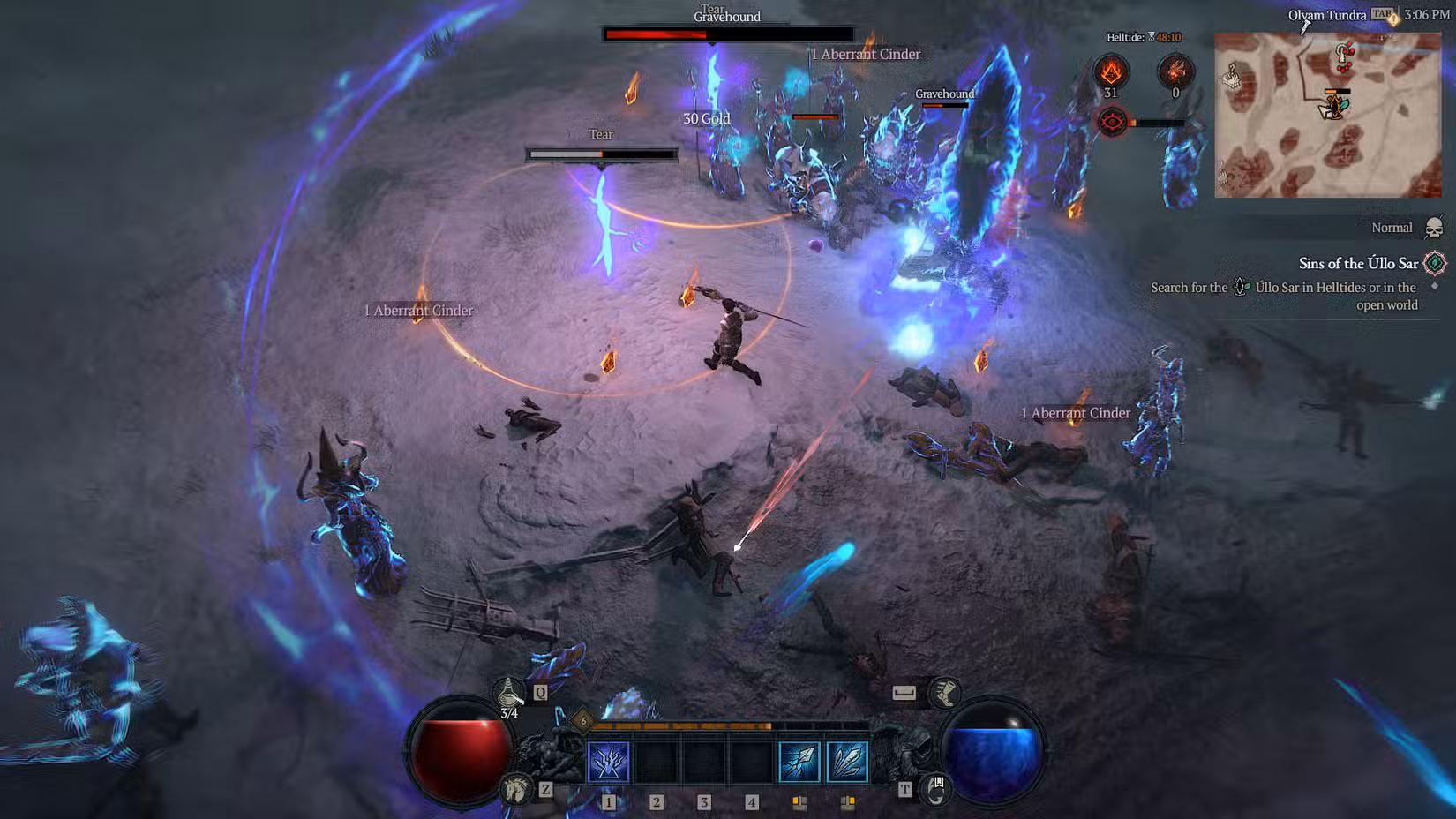 Uma captura de tela do Diablo 4 mostrando um personagem em um evento de ruptura 