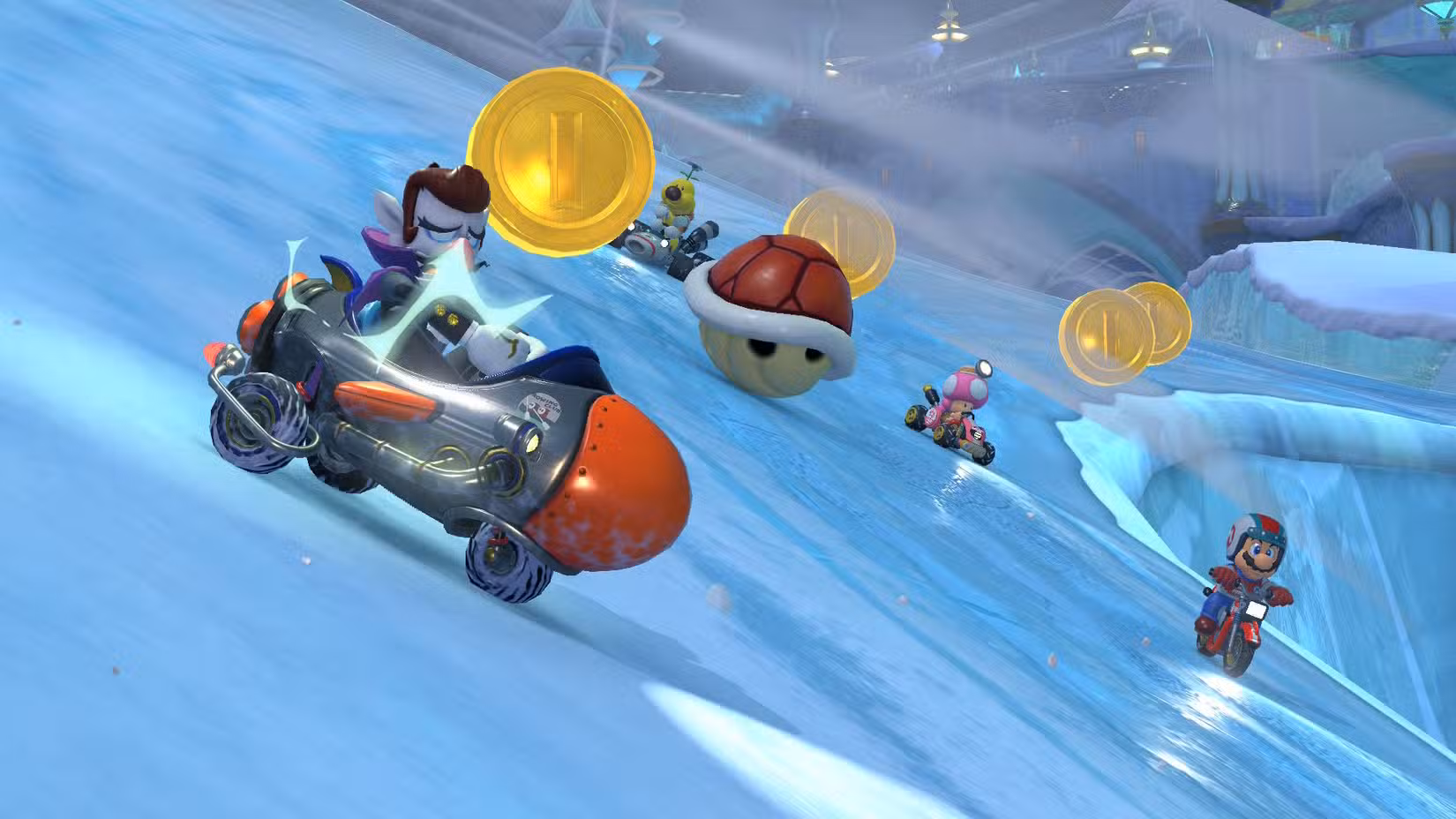 Waluigi é encolhido após um raio em Mario Kart World.