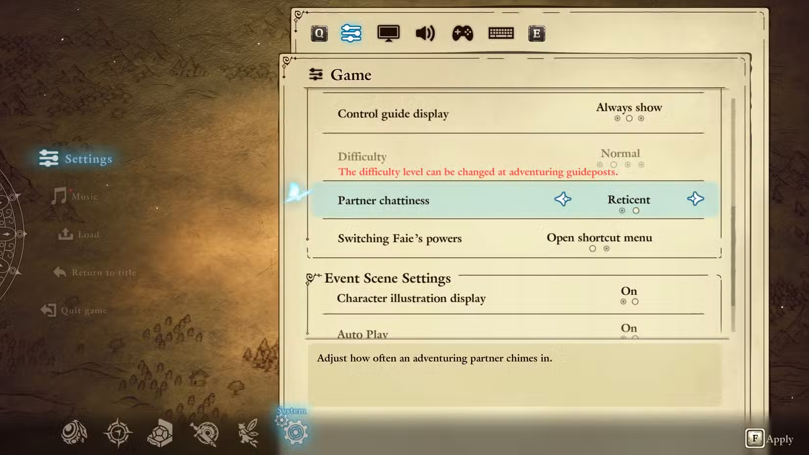 Uma tela de menu mostrando a capacidade de diminuir caracteres 
