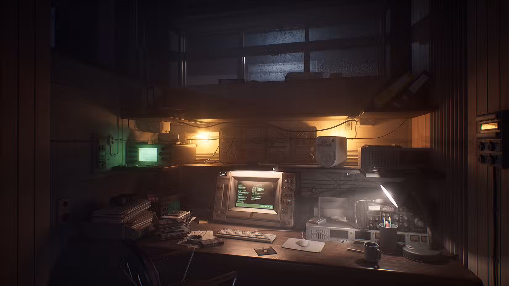 Uma sala com um computador em The Lost WIld