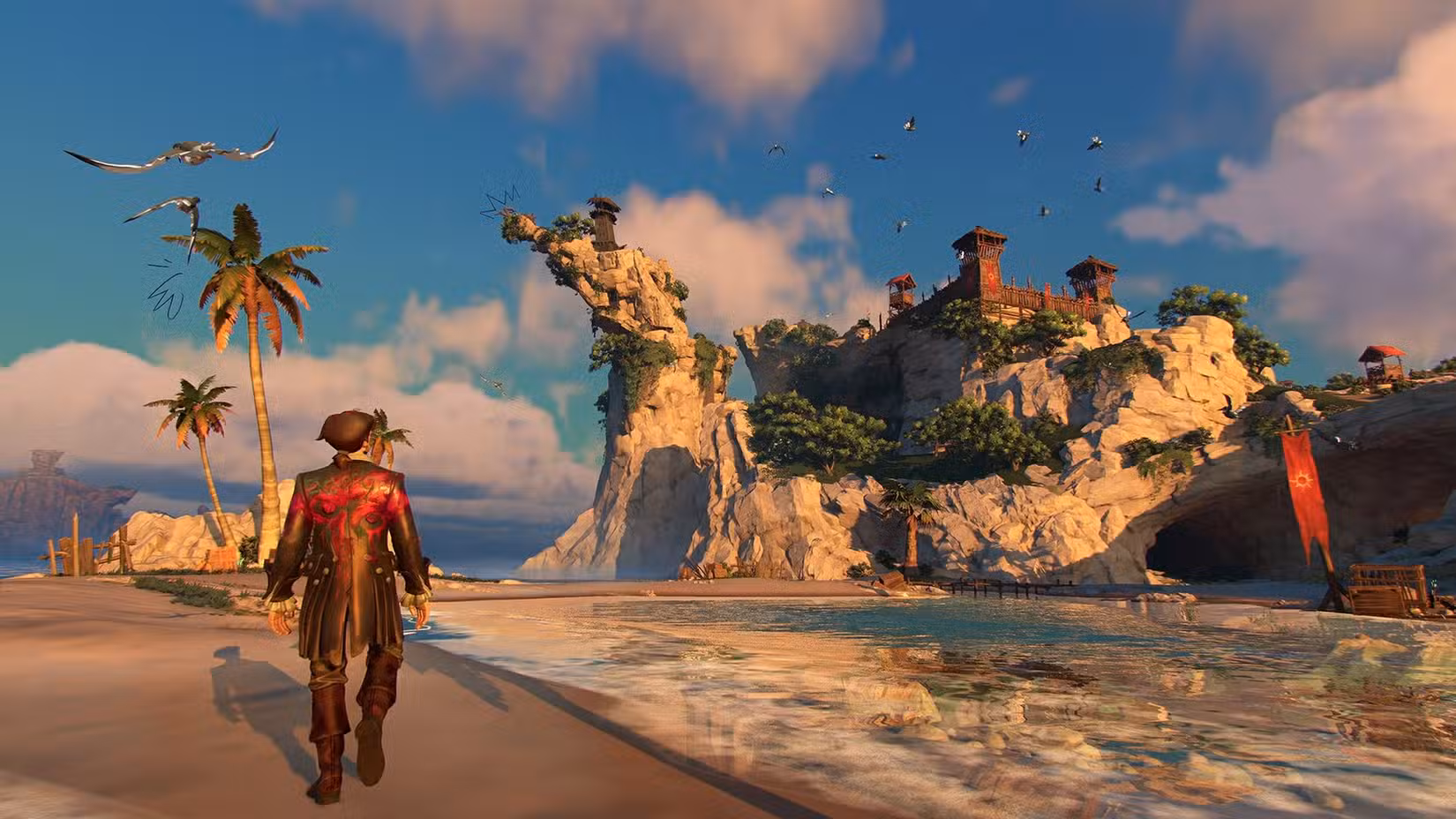 Um pirata caminha em uma praia em Sea of ​​Remnants