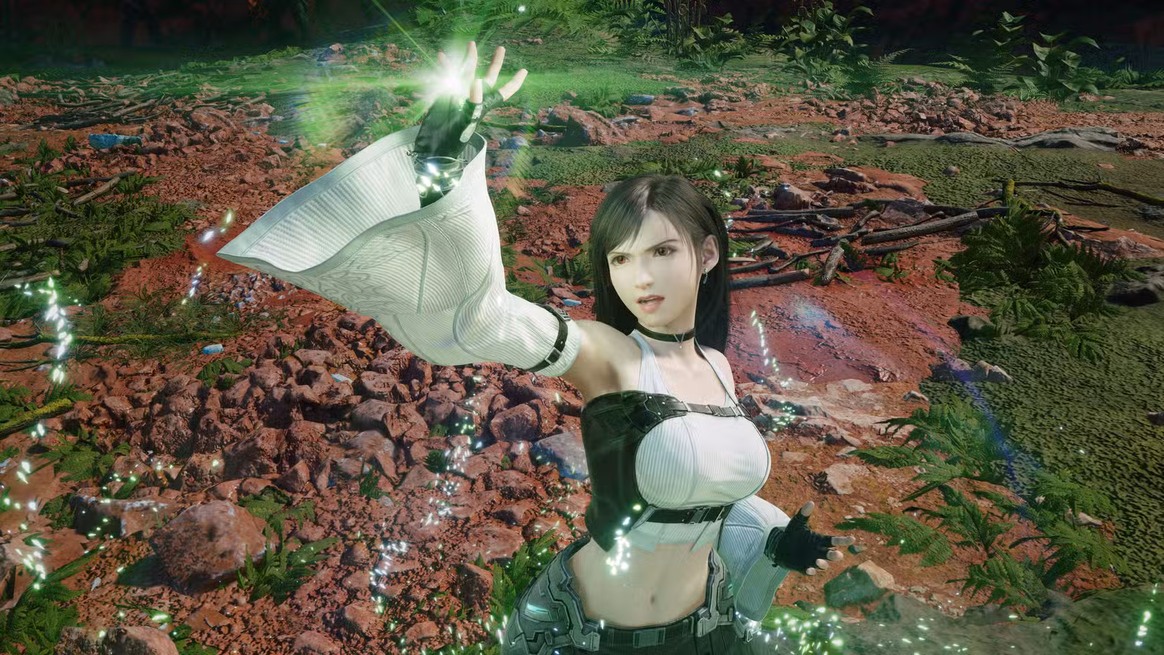 Tifa lança um feitiço em Final Fantasy 7 Revelation.