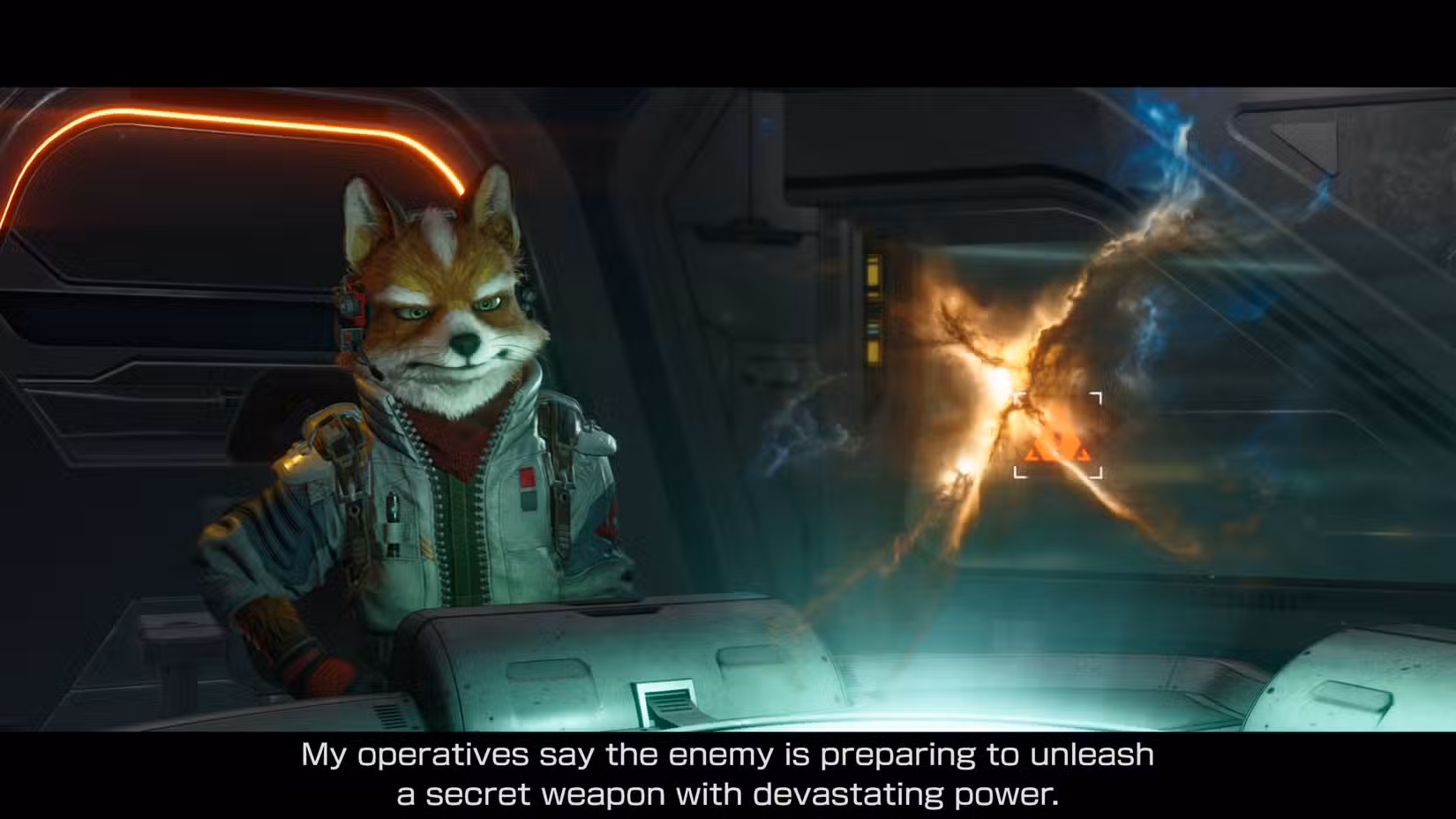 Fox ouvindo um briefing do General Pepper em Star Fox