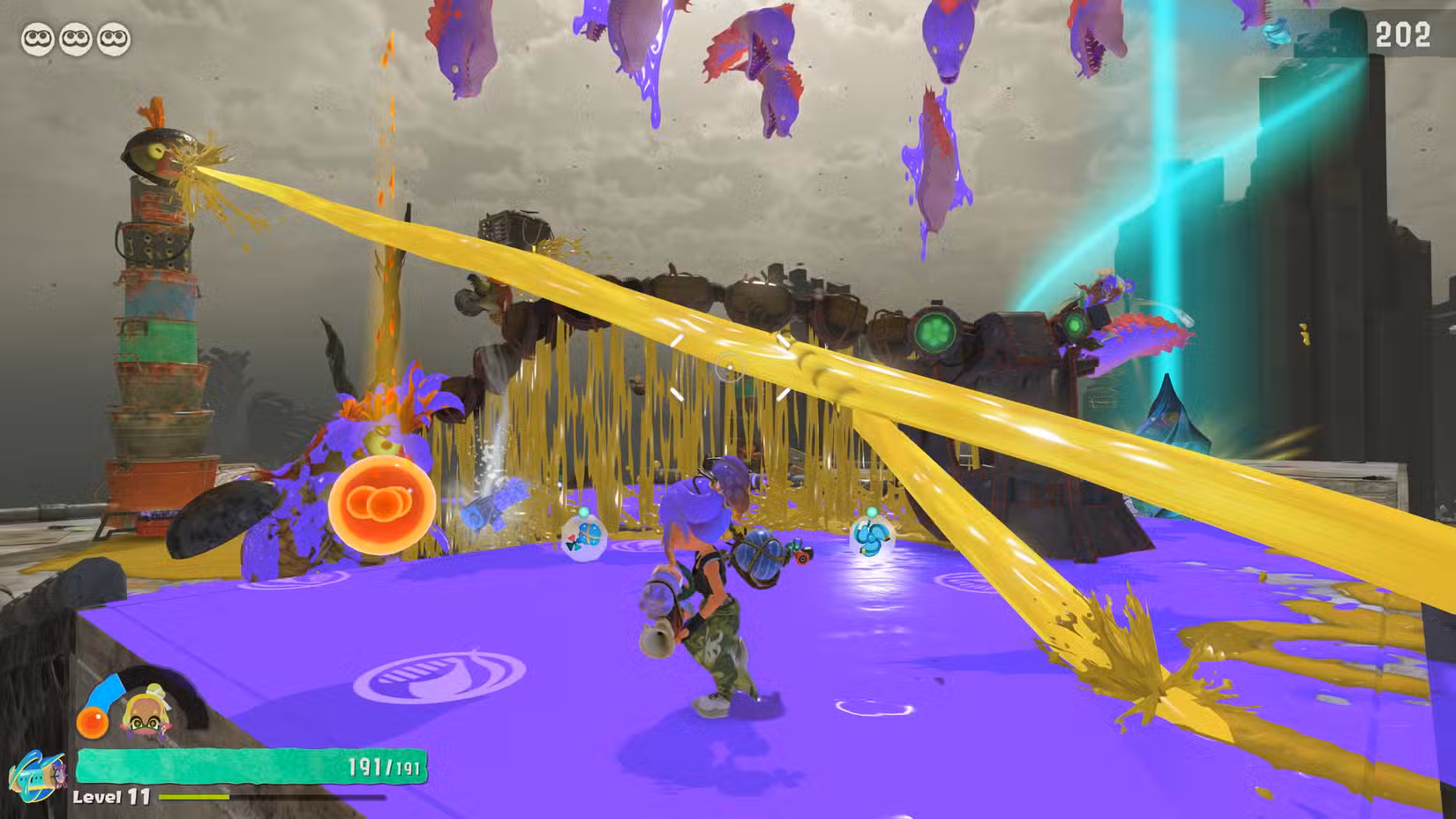 Salmonídeos atacam um Inkling em Splatoon Raiders.