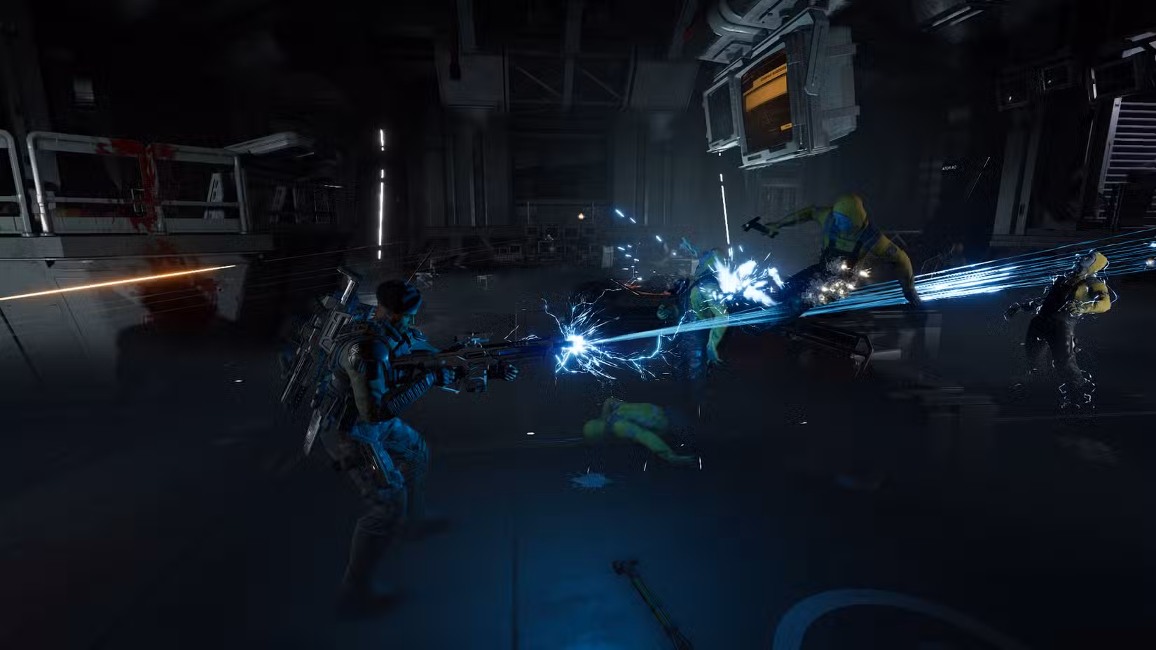 Um jogador atira em sintetizadores desonestos em Aliens: Fireteam Elite 2