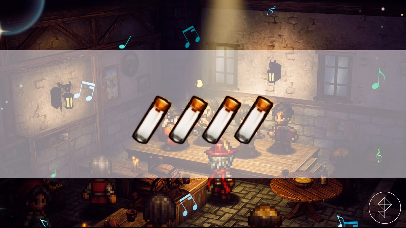 Uma montagem mostrando quatro frascos de vidro de As Aventuras de Elliot