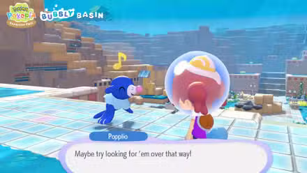 Ditto fala com Popplio, um novo Pokémon incluído no DLC de expansão paga Pokopia.