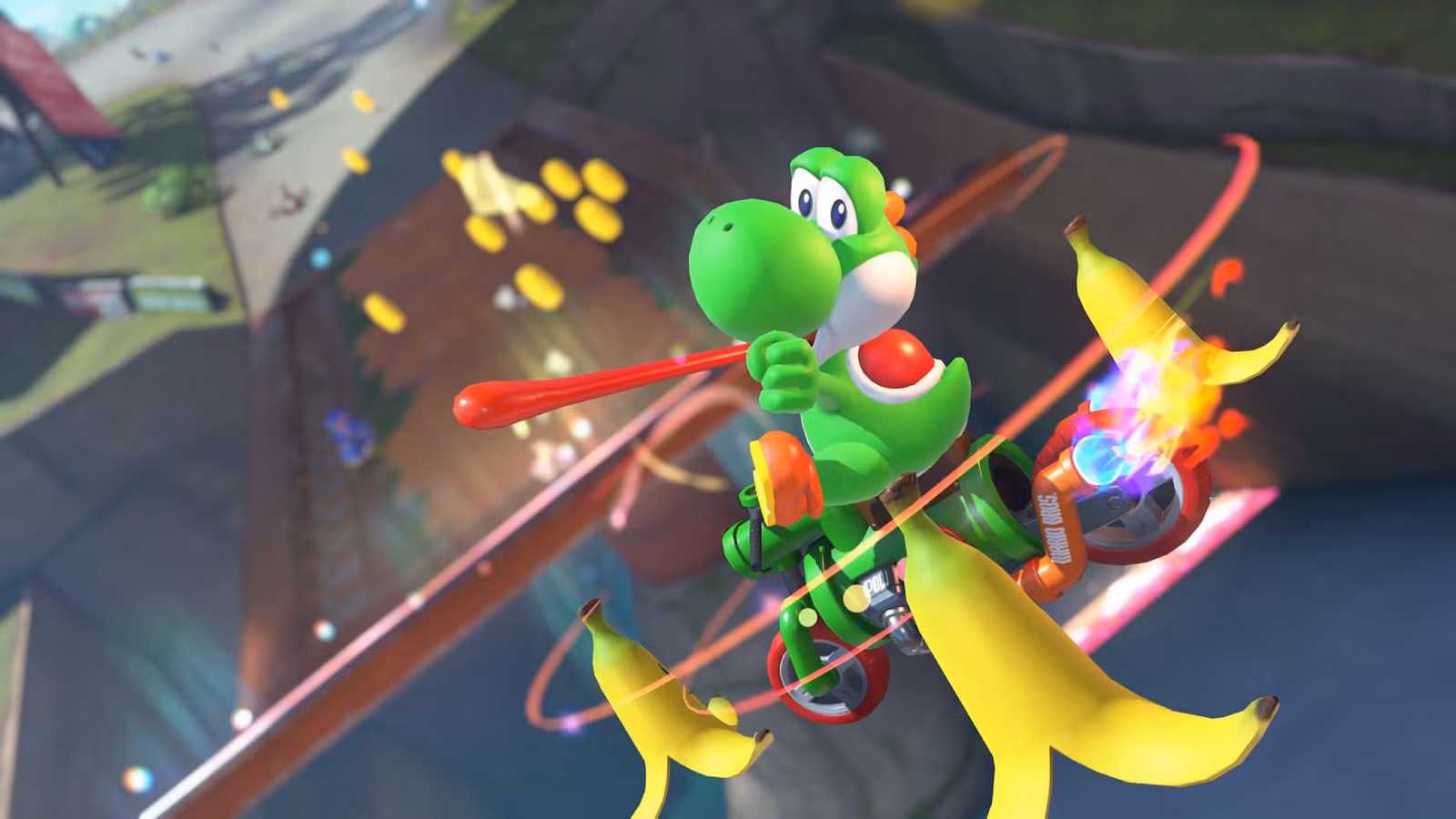 Yoshi em Mario Kart World.