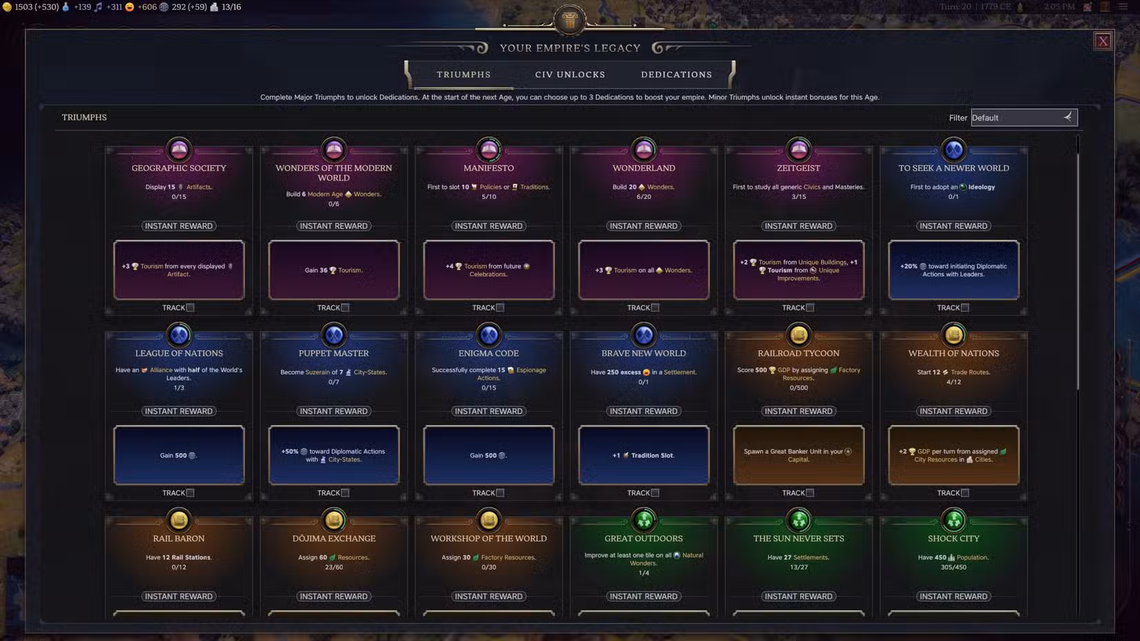 Uma lista de triunfos no Civ 7