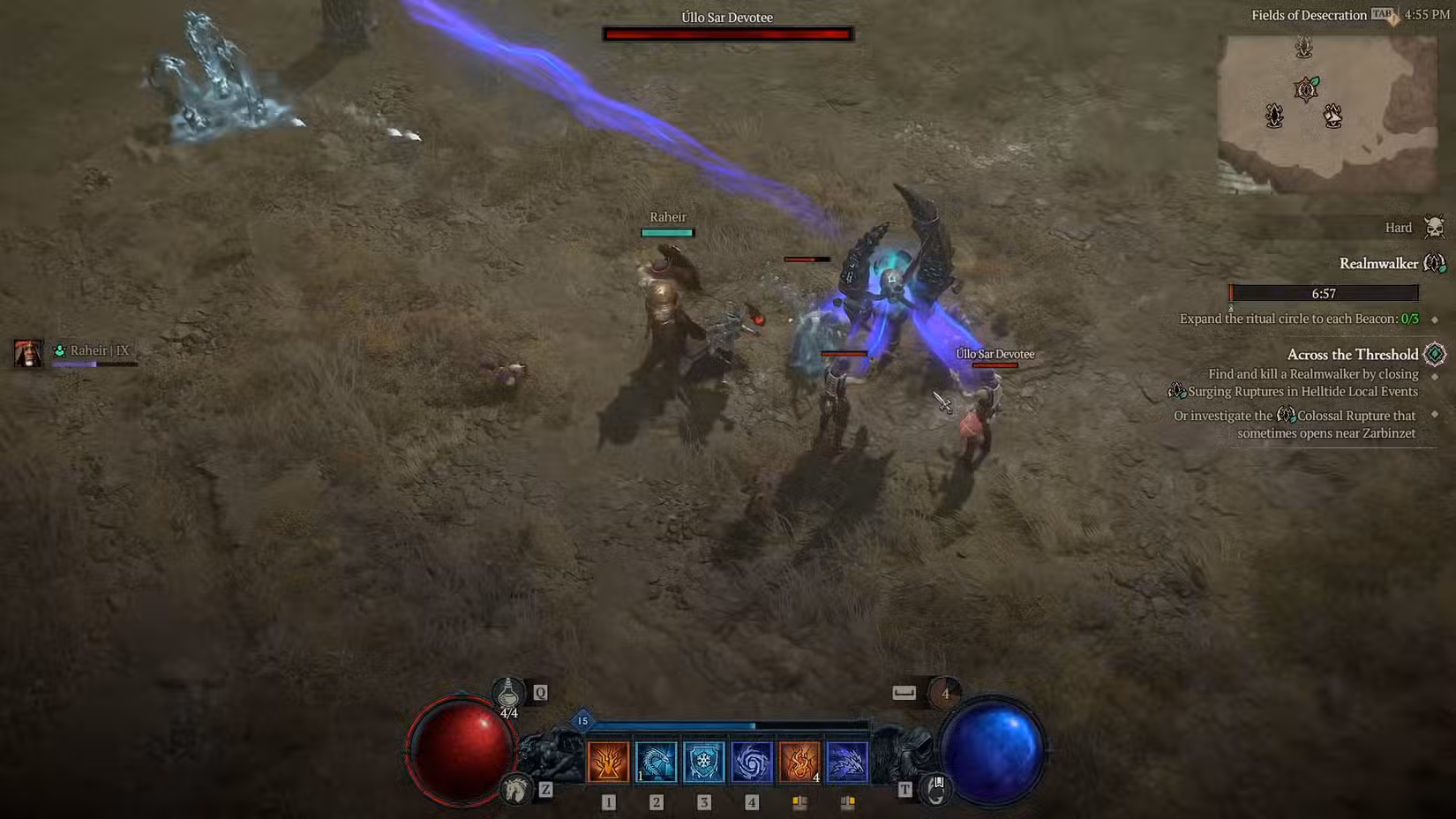Uma captura de tela do Diablo 4 mostrando uma ruptura no evento mundial Realmwalker na temporada 14