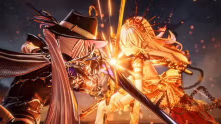 Dois personagens colidem com lâminas em uma captura de tela do Silver Palace