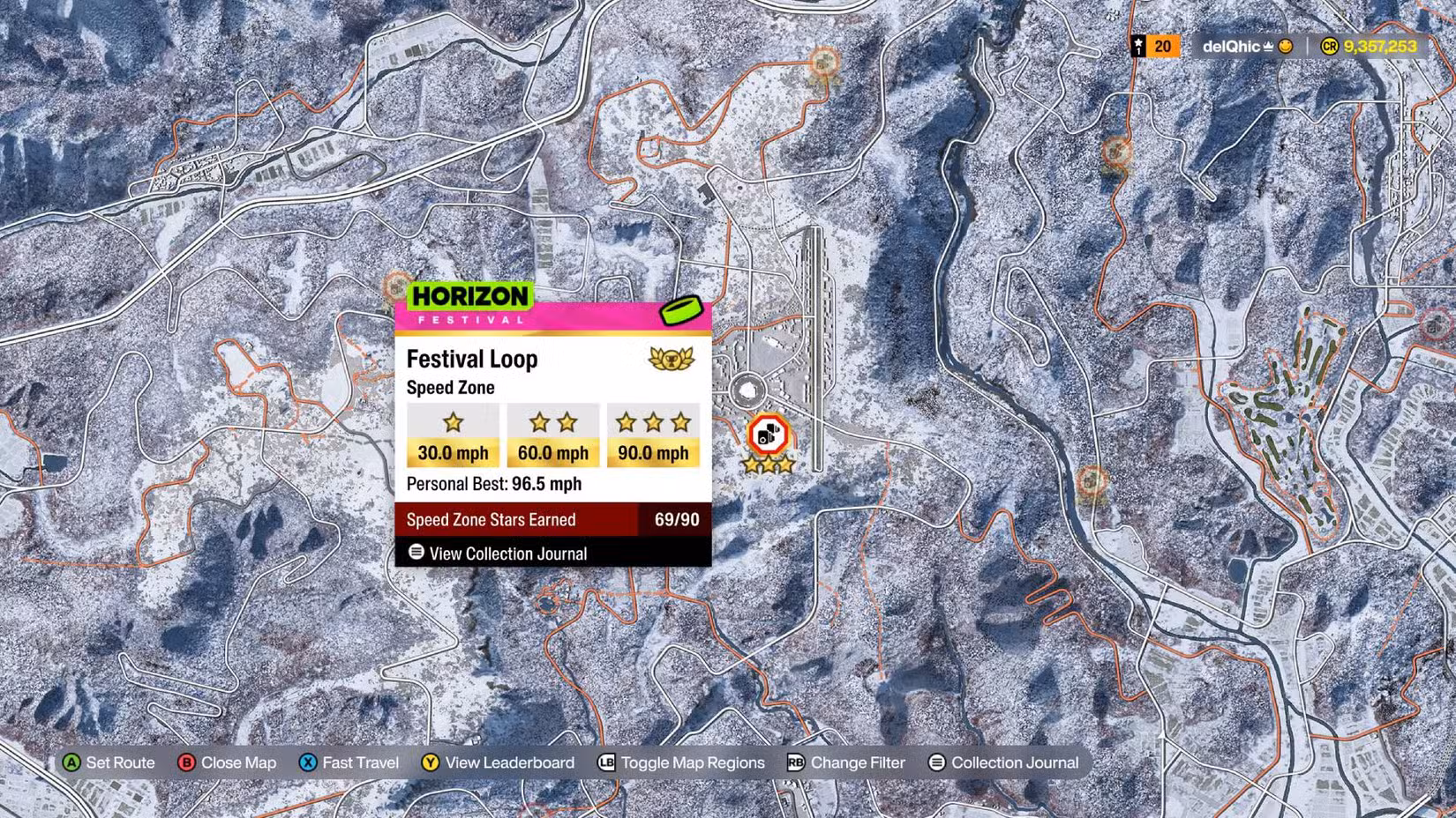 A localização da Festival Loop Speed ​​Zone no Forza Horizon 6 destacada no mapa.
