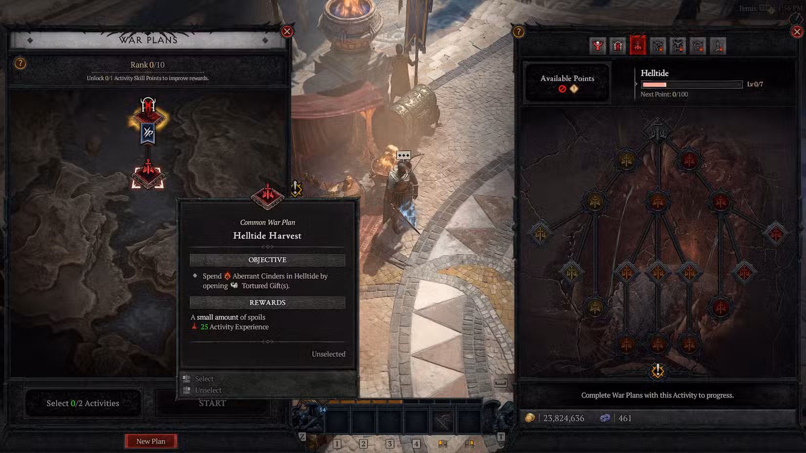 Uma captura de tela do Diablo 4 mostrando a tela dos Planos de Guerra