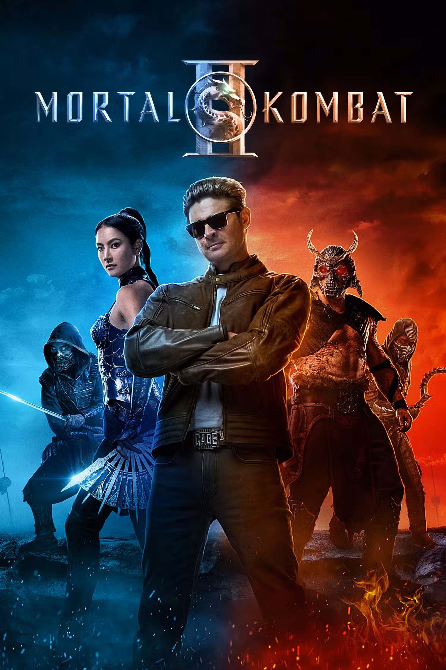 Arte de lançamento caseiro de Mortal Kombat 2 com Scorpion, Kitana, Johnny Cage, Shao Kahn e Bi-Han