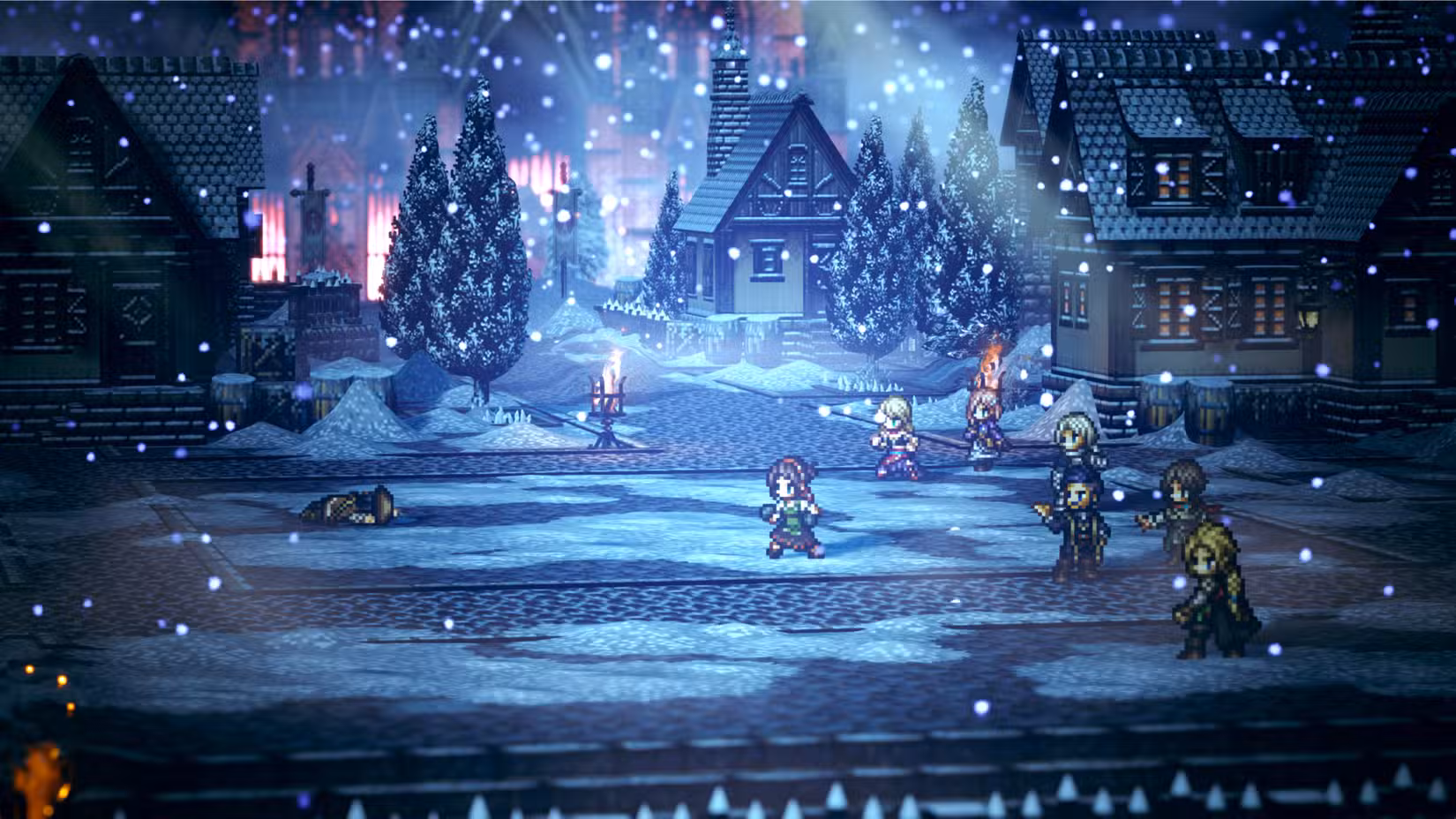A equipe de um jogador derrota um único comerciante em Octopath Traveler 0.