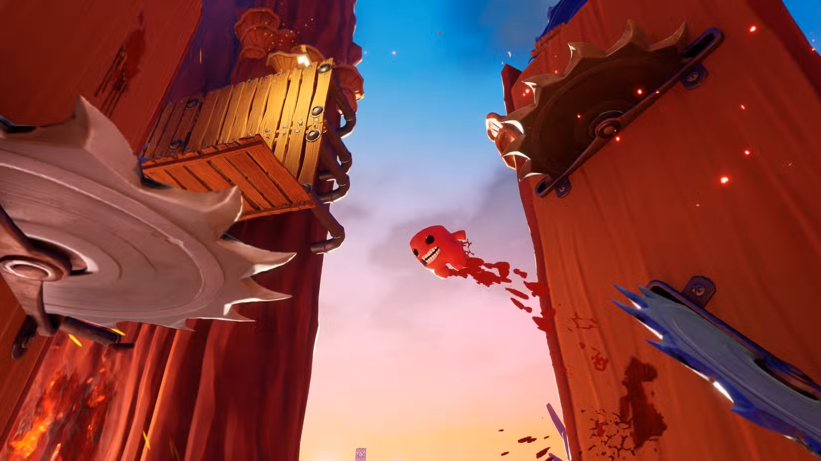 Meat Boy salta pelo ar em Super Meat Boy 3D.
