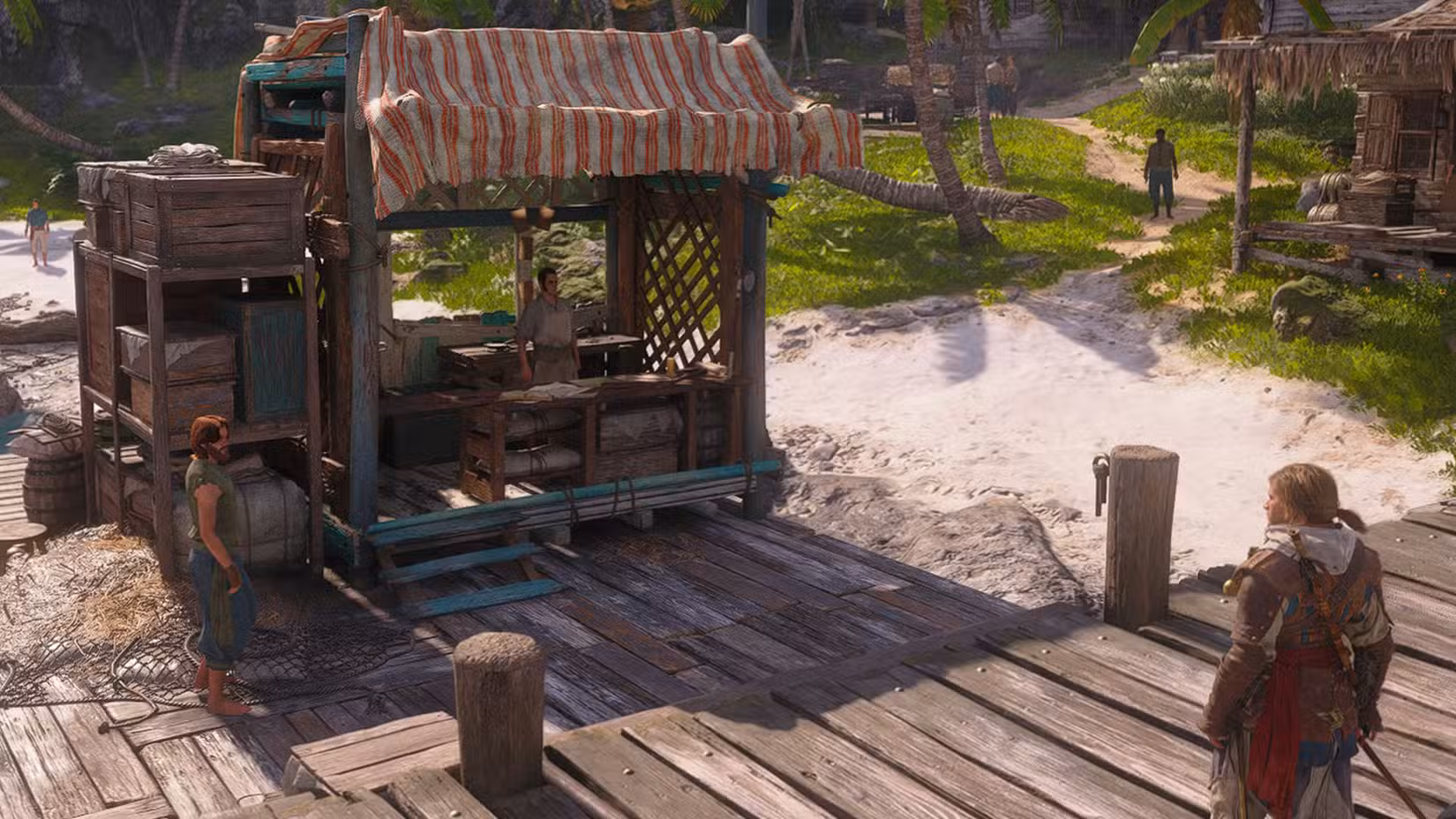 Uma captura de tela ressincronizada de Assassin's Creed Black Flag mostrando o Harbourmaster