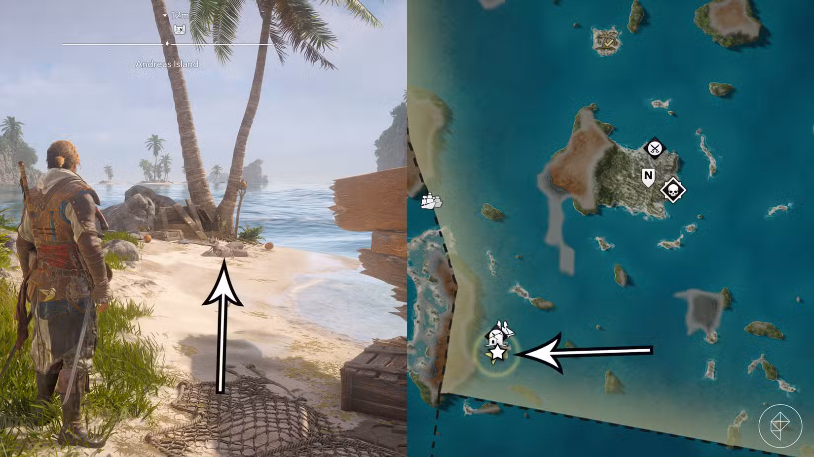 The Andreas Island treasure map location in Assassin's Creed Black Flag Resynced.