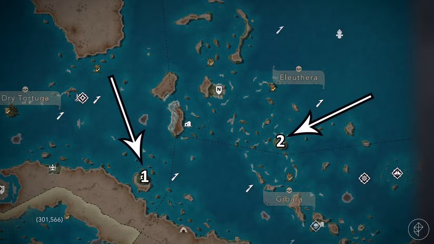 Locais de favelas do Salt Key Bank e Cat Island em Assassin's Creed Black Flag Resynced.