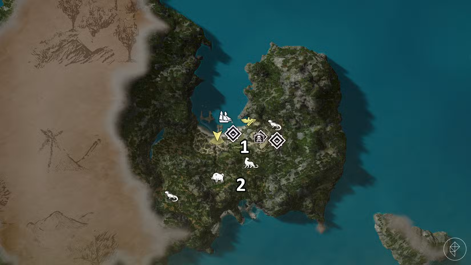 Todos os locais de favelas de Great Inagua em Assassin's Creed Black Flag ressincronizados.