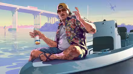 Arte de um cara da Flórida de shorts com uma cerveja sentado em um barco