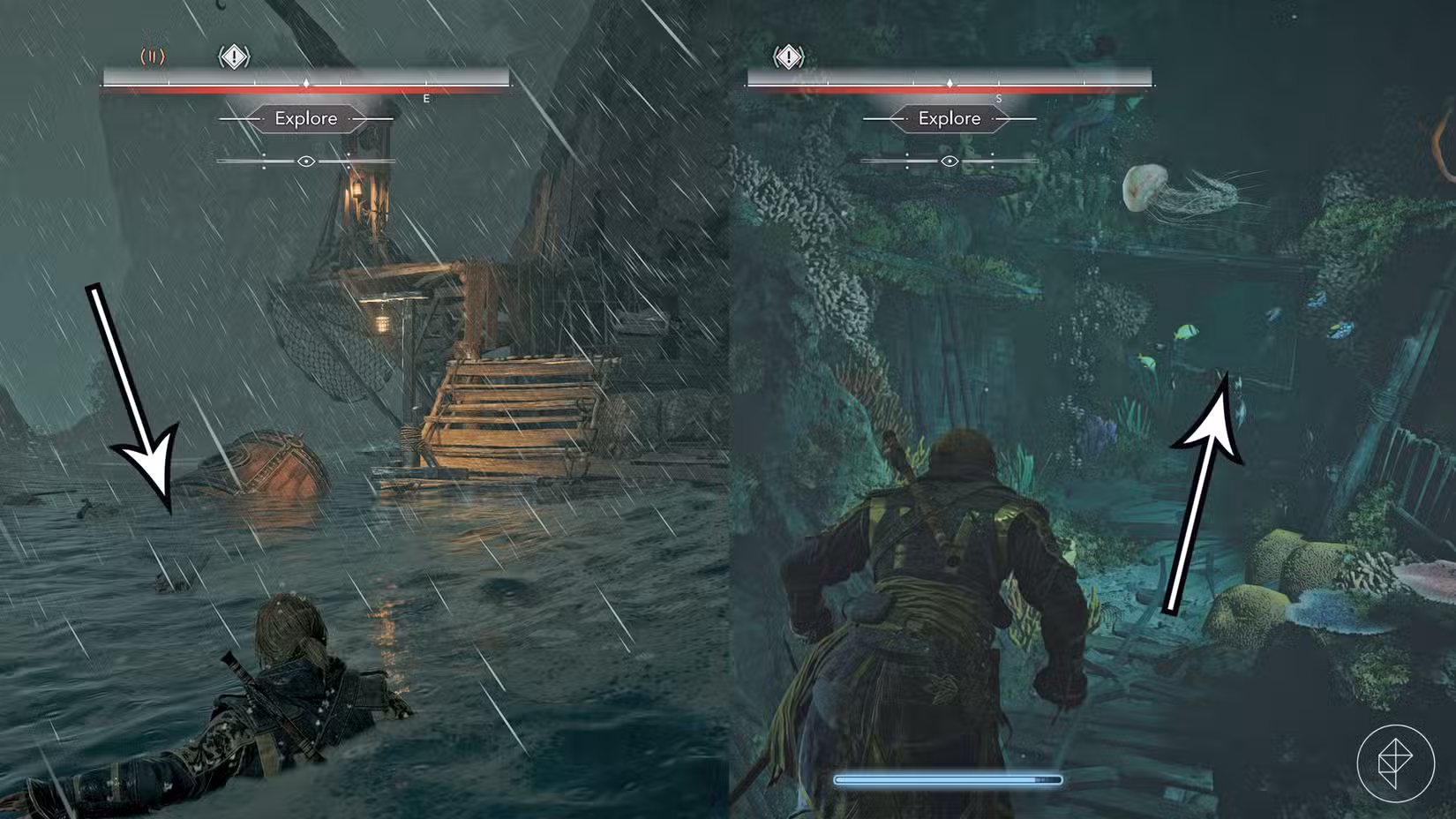 A entrada da caverna Anotto Bay em Assassin's Creed Black Flag Resynced.