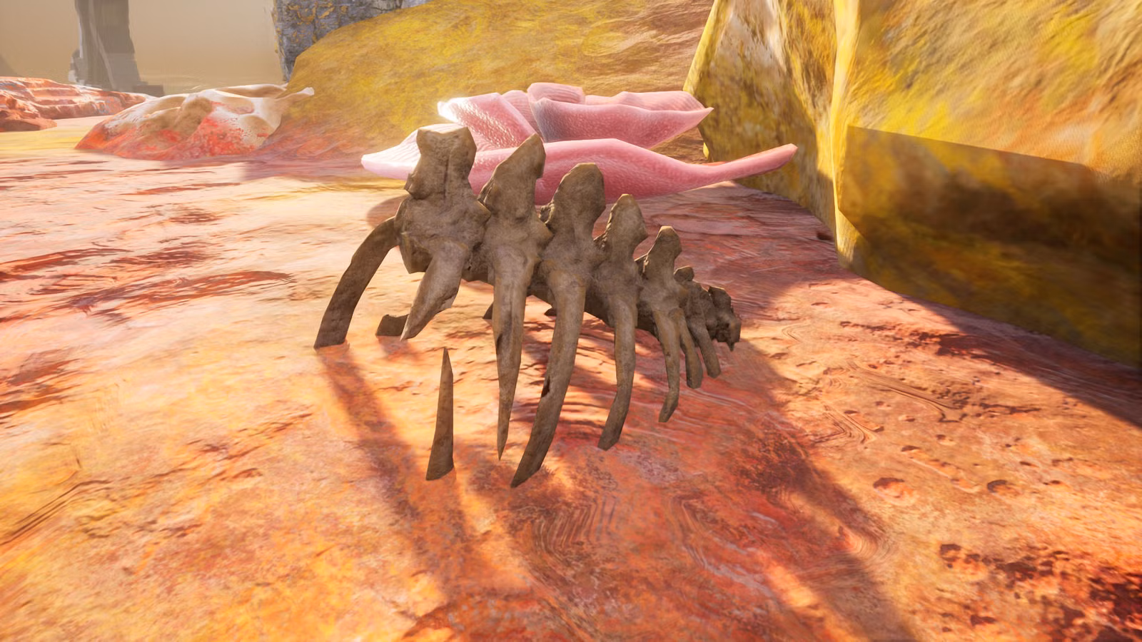 Uma captura de tela do Palworld mostrando as caixas torácicas das quais você obtém ossos antigos