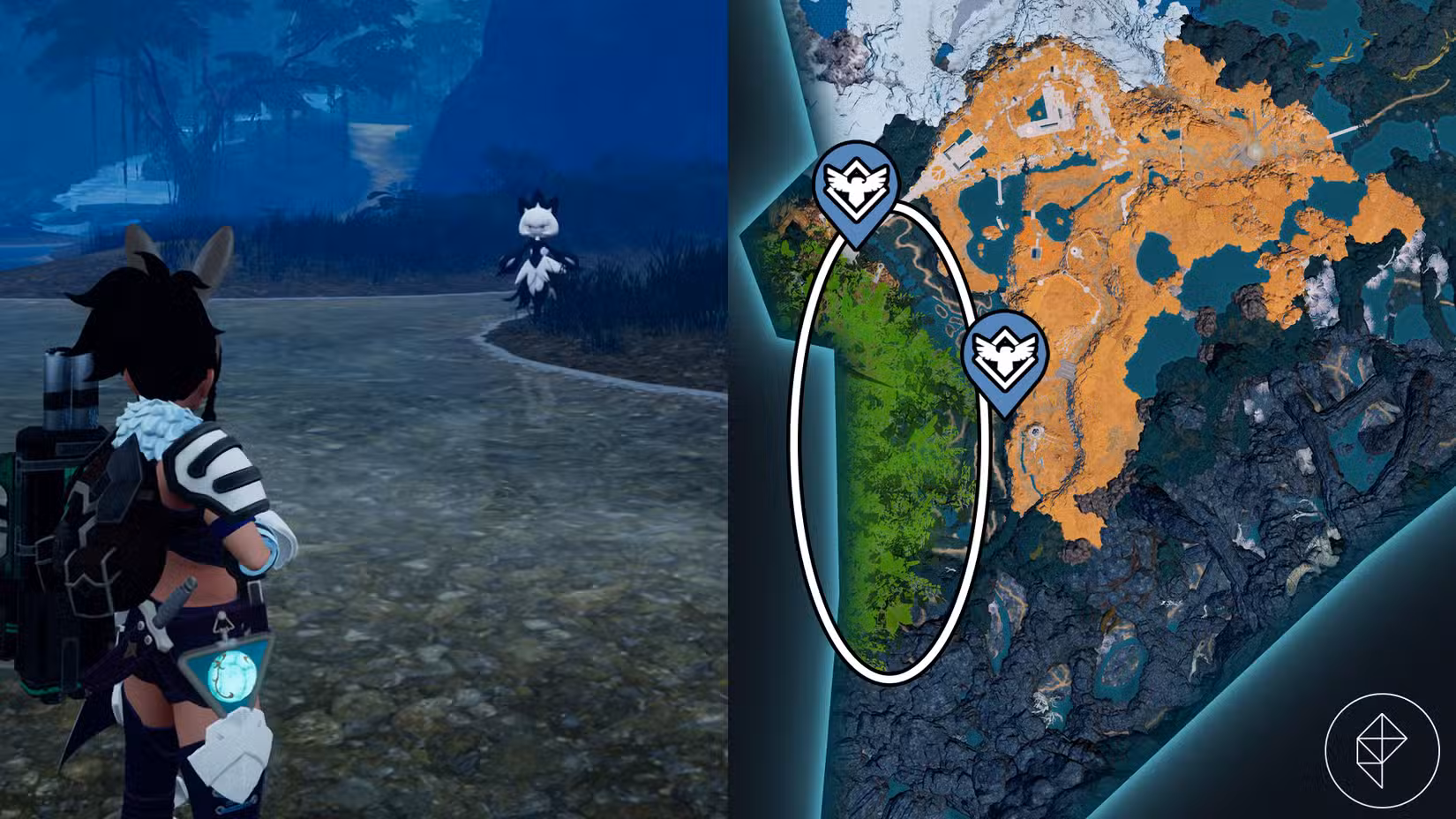 A character approaches a Solenne in Palworld.