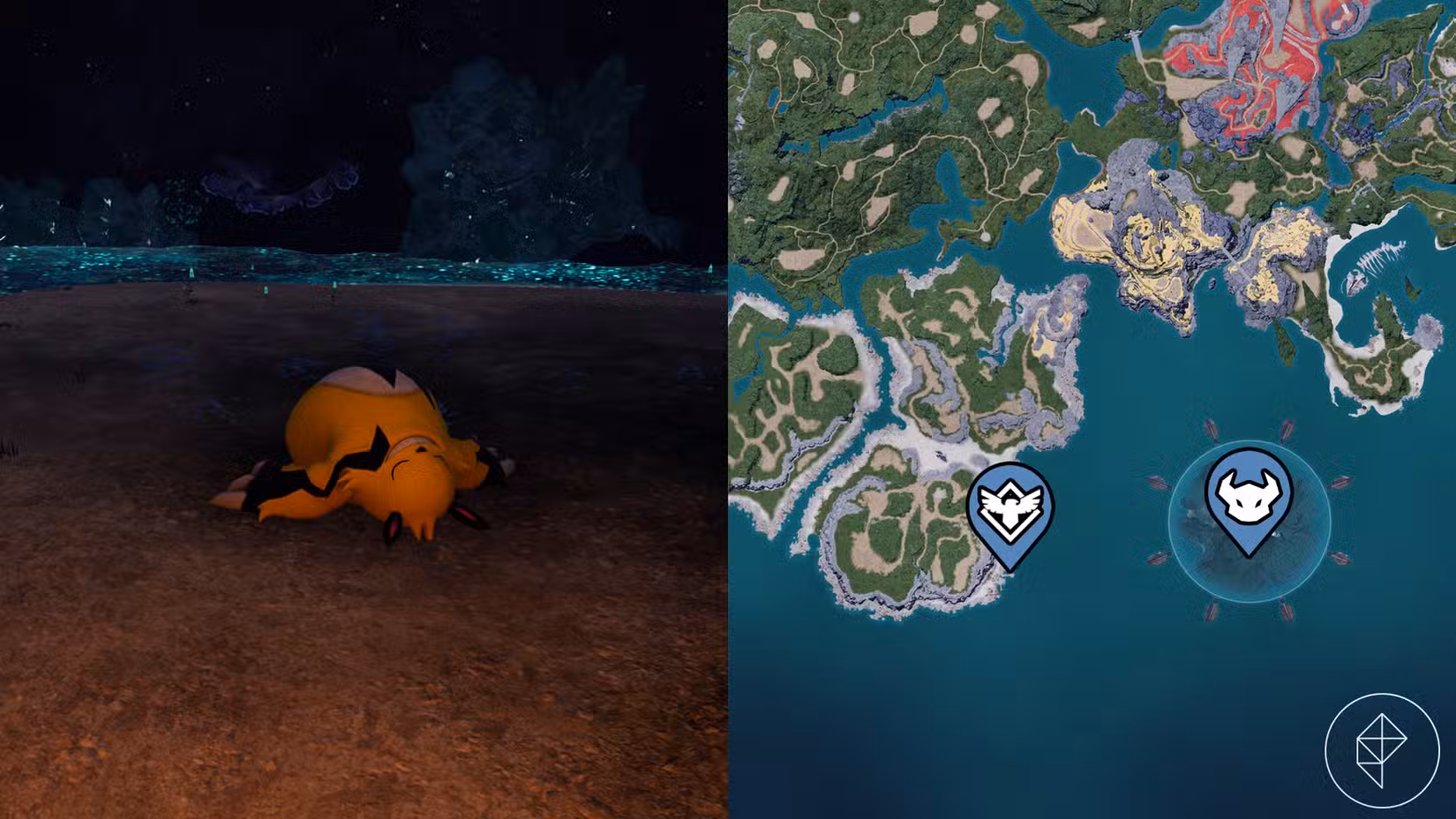 A sleeping Grizzbolt in a cave in Palworld