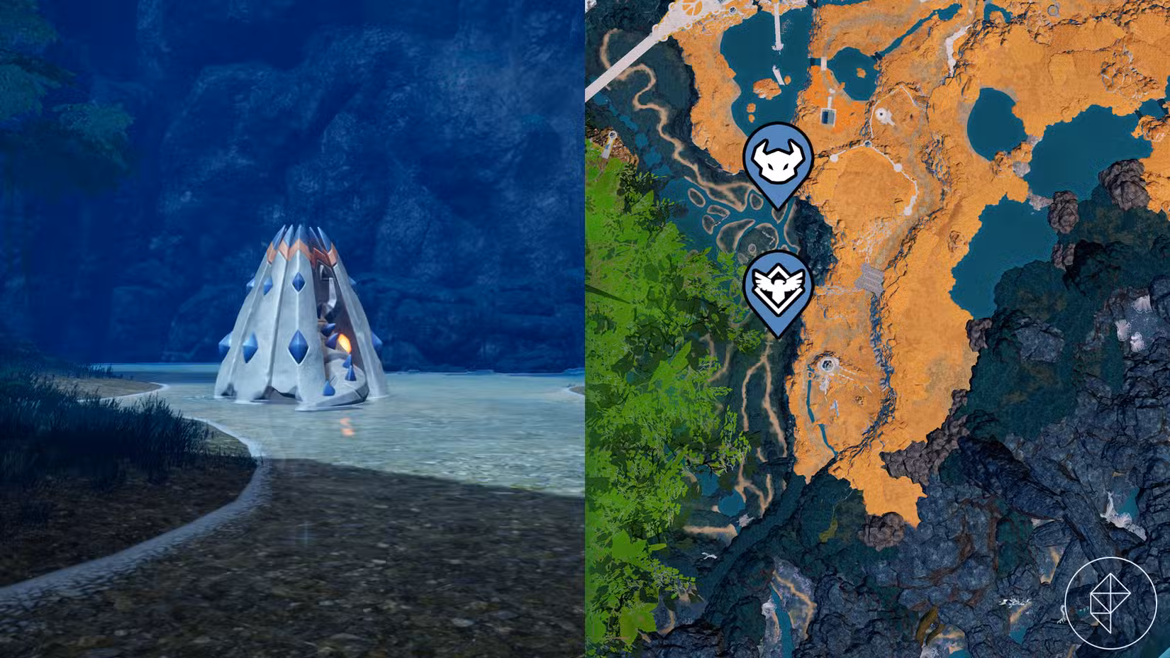 A cone-shaped Pal, Aegidron, hiding in Palworld