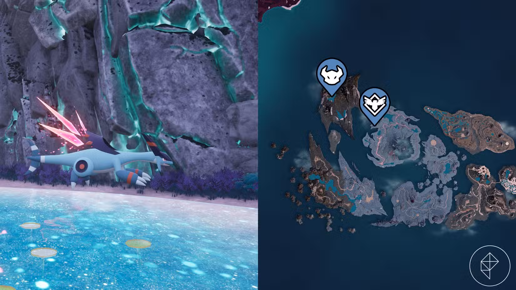 Jetragon floating above water in Palworld