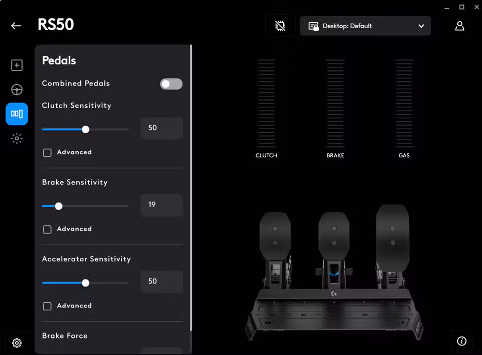 configurações principais do volante de corrida logitech