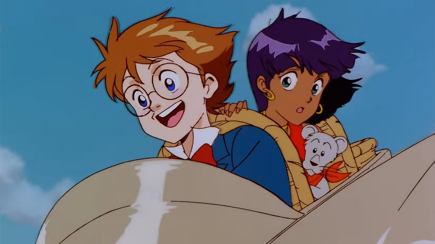 Os dois protagonistas de Nadia: O Segredo da Água Azul andam de avião