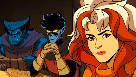 Fera, Noturno e Vampira parecem chateados enquanto estão sentados em uma mesa na 2ª temporada de X-Men '97