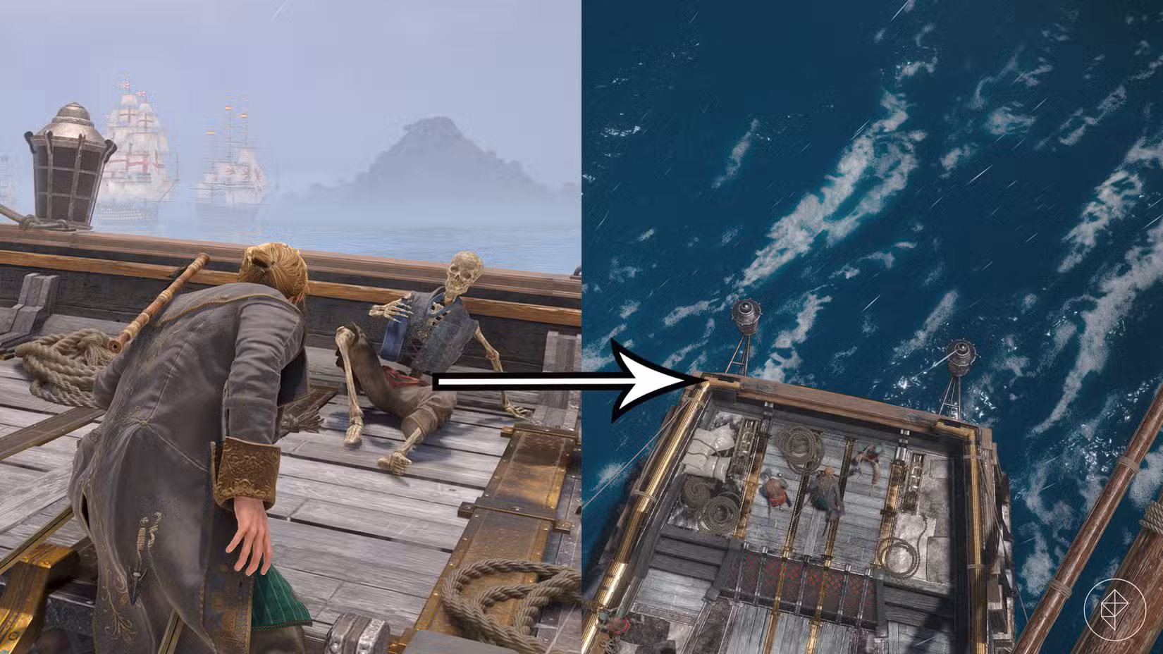 Os efeitos de um mod de câmera em Assassin's Creed Black Flag Resynced.