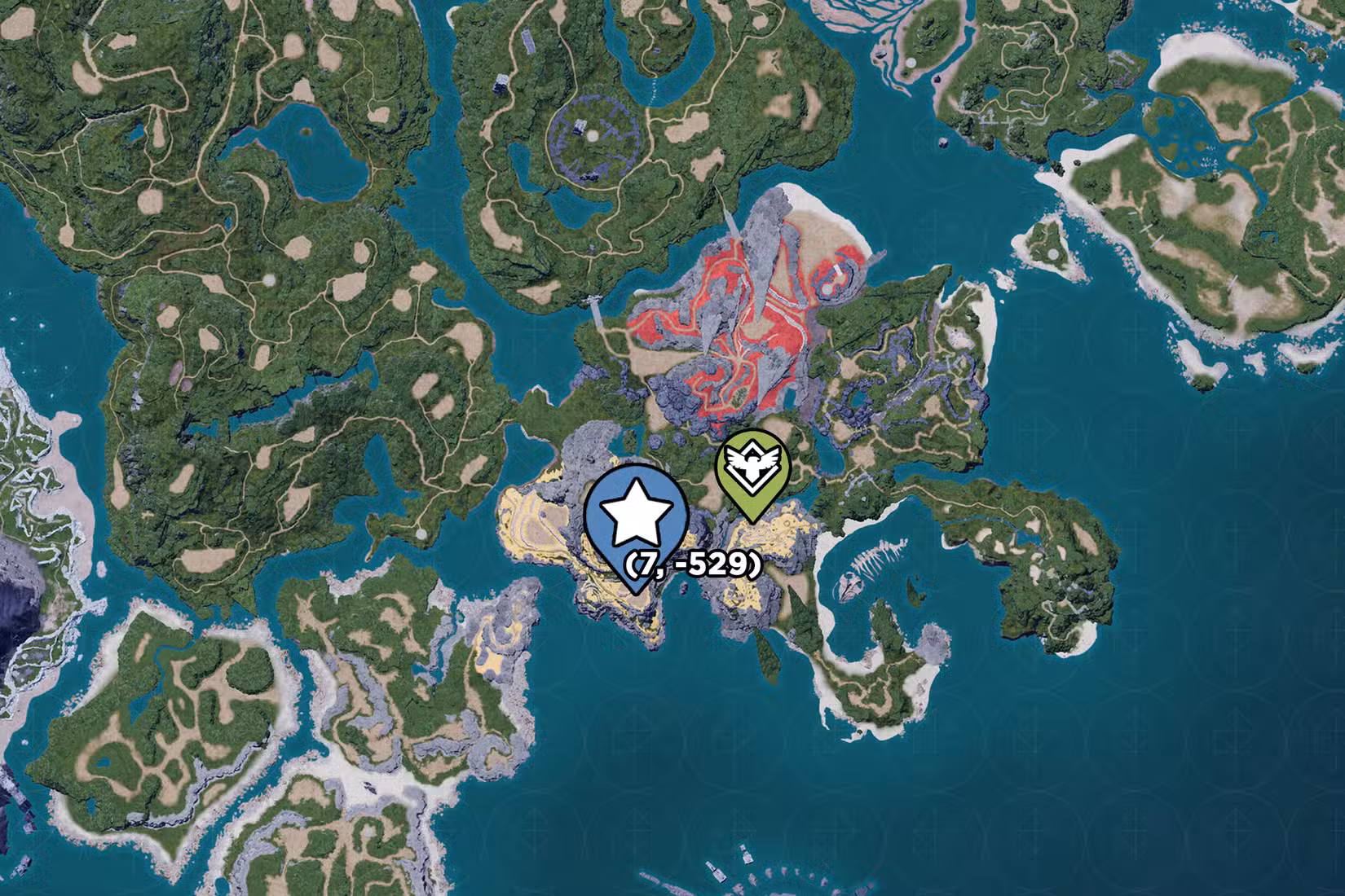 Um mapa mostrando onde estabelecer uma base de cultivo de minério em Palworld