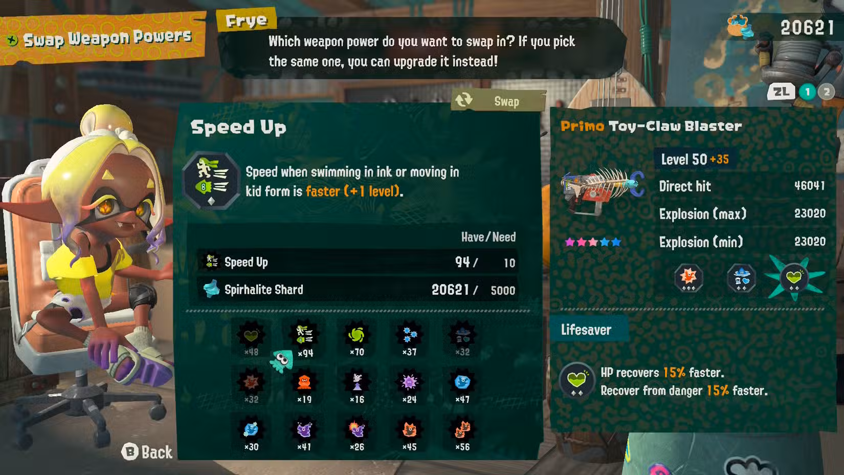 Um jogador atualiza uma arma em Splatoon Raiders.