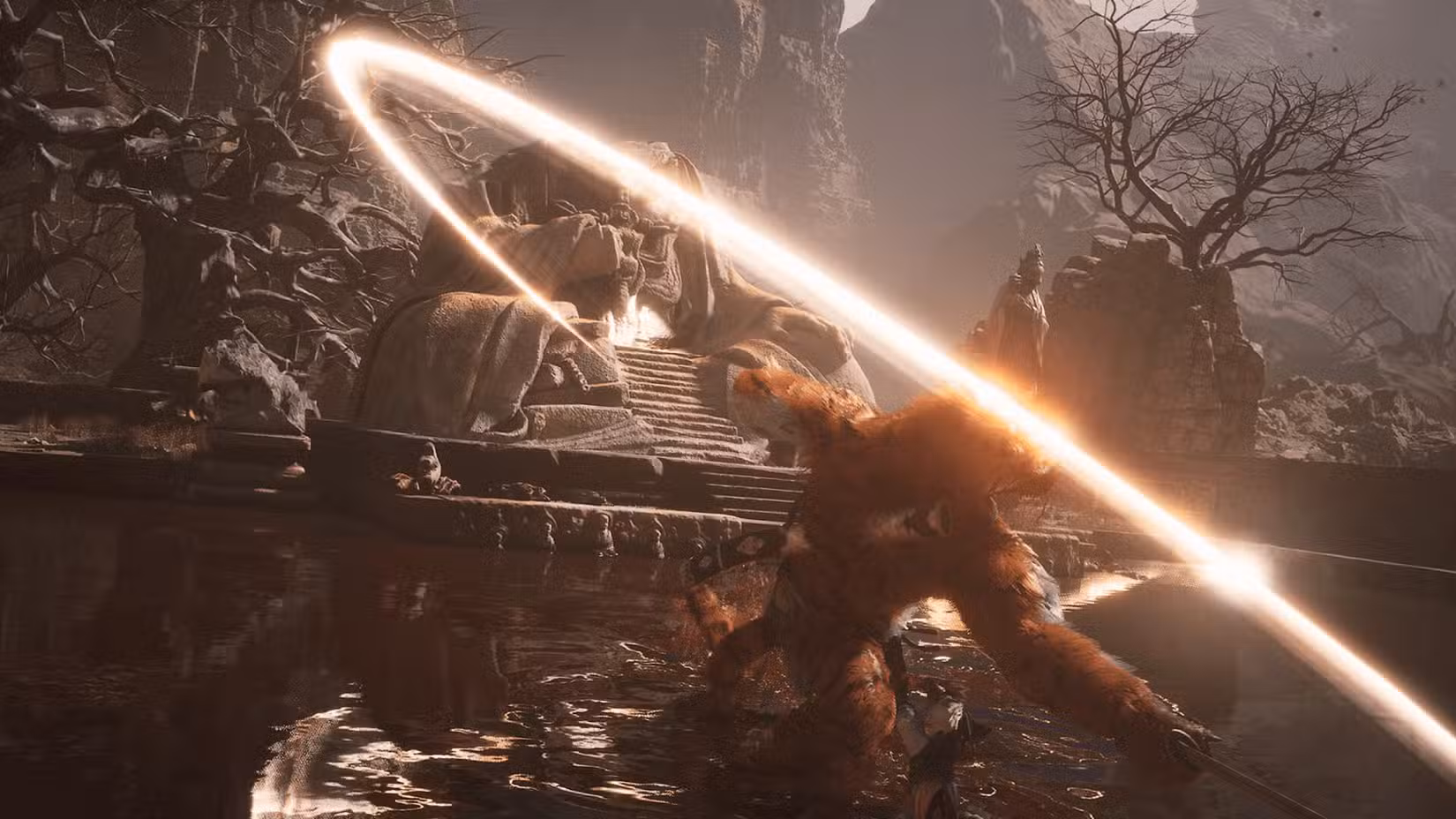 balançando uma arma no mito negro wukong.