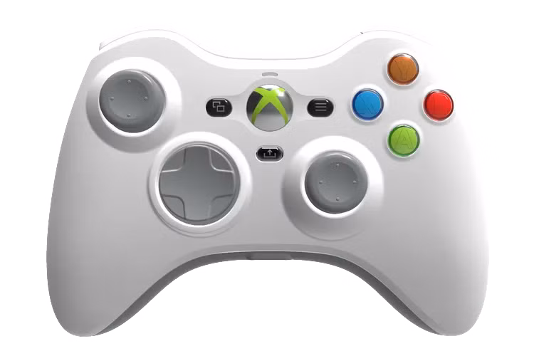 Imagem promocional do The Xenon, um controlador moderno de Xbox/PC com a aparência e formato do gamepad original do Xbox 360.